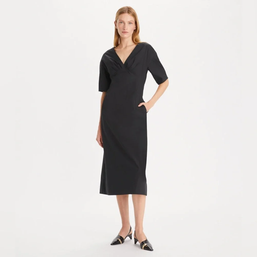 NWT $698 Tory Burch V-Neck Cotton Poplin Dress